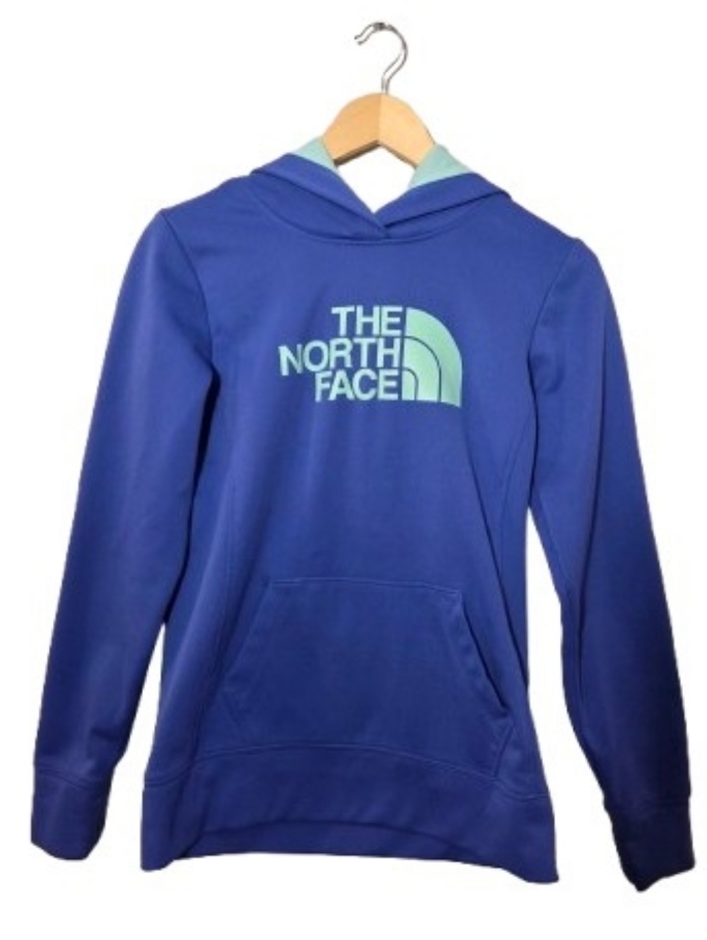 The North Face Royal Blue Hoodie with Mint Logo And Mint Green Underneath